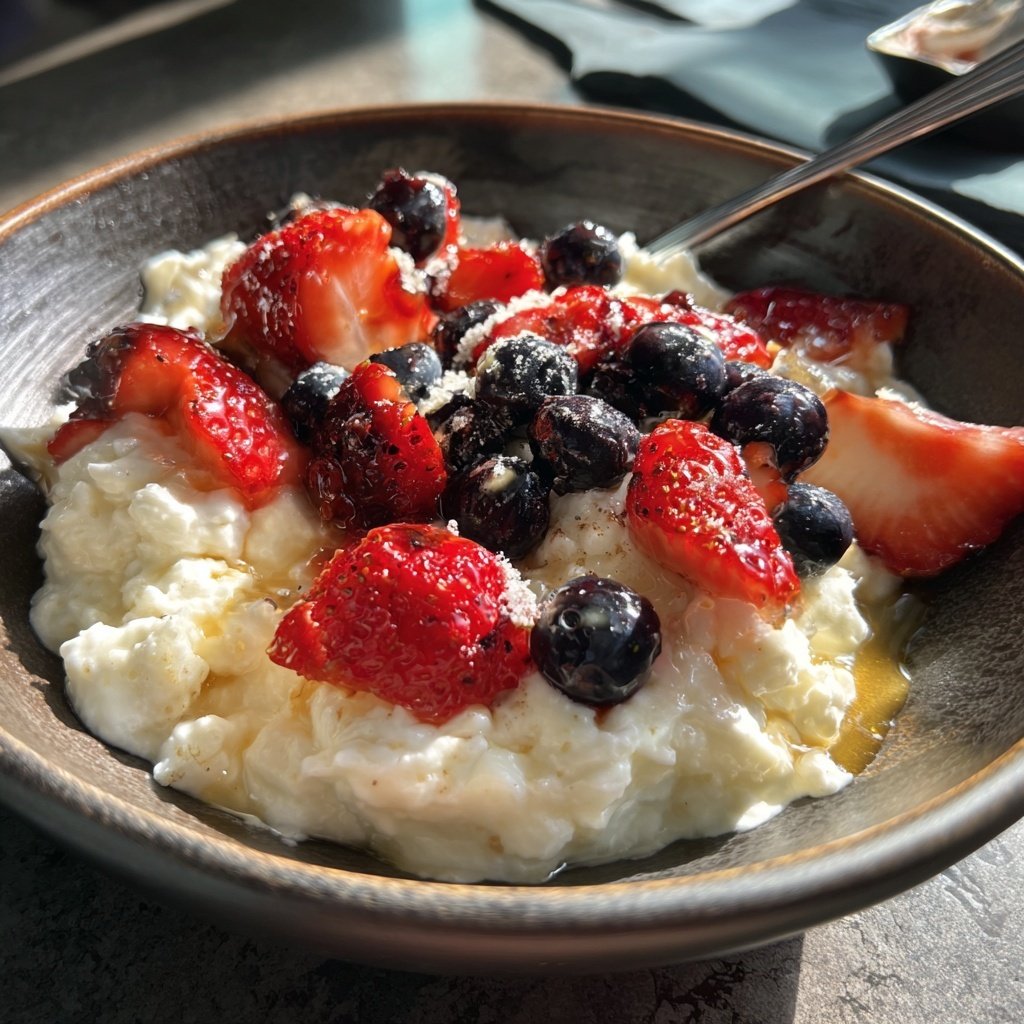 Frühstück mit Joghurt und Obst