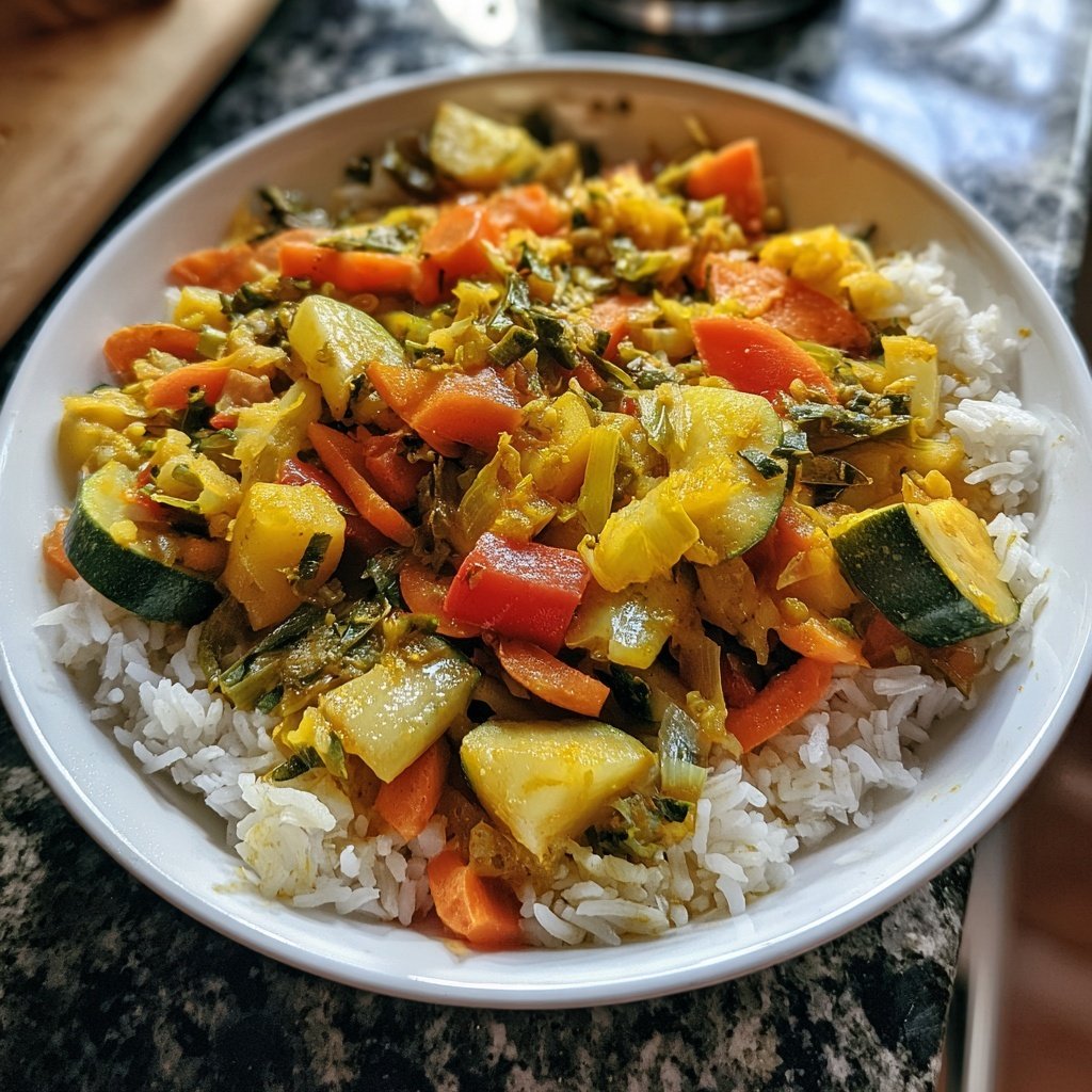 Abendessen mit Reis und Gemüse
