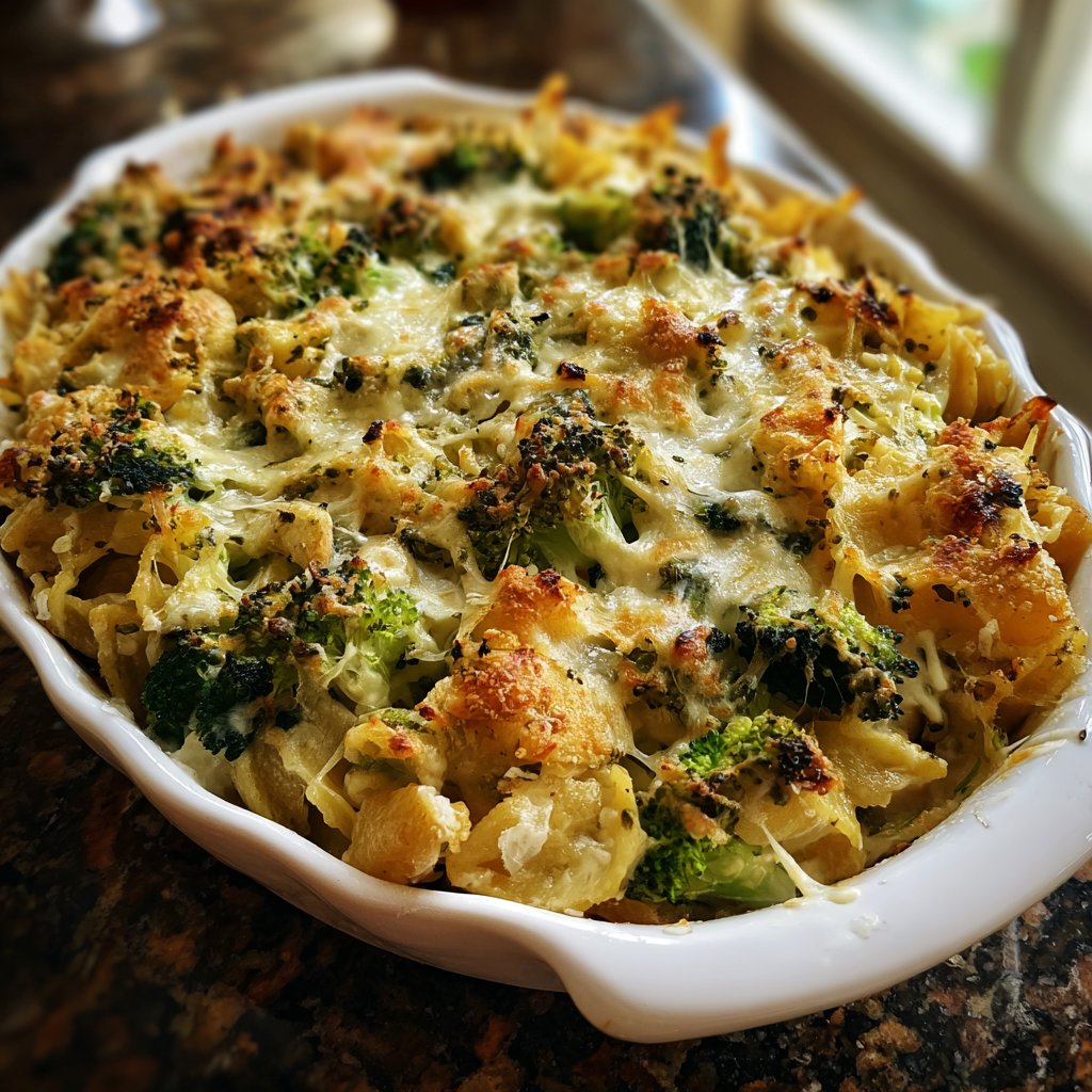Vegetarischer Nudelauflauf mit Brokkoli