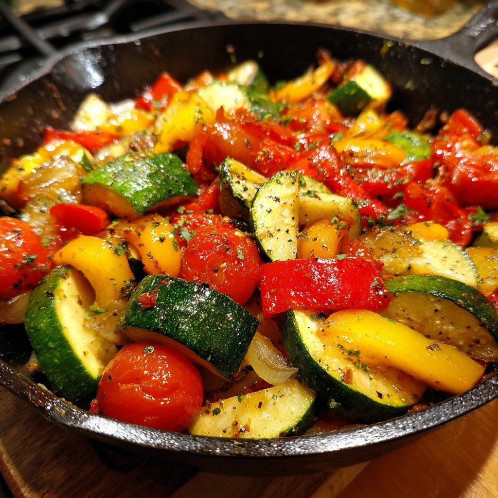Vegetarisches Abendessen mit Gemüsepfanne