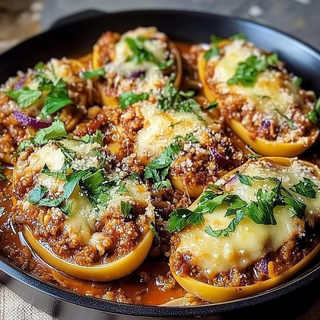 Auberginen gefüllt mit Linsenbolognese