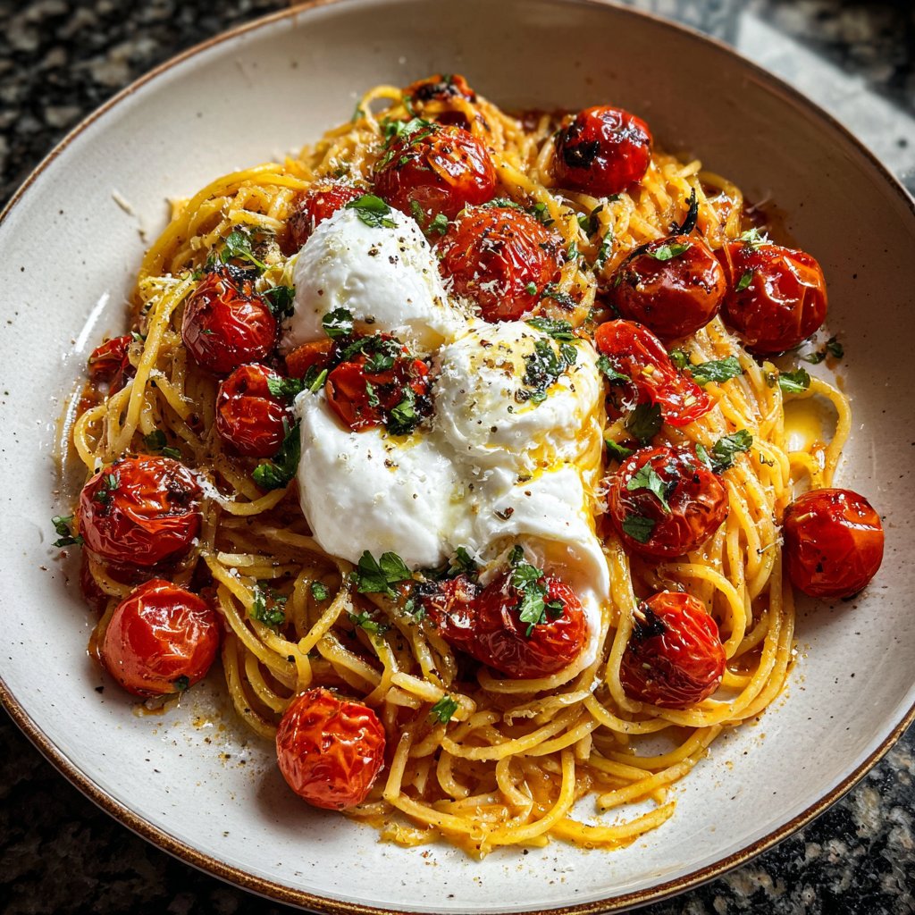 Spaghetti mit Tomaten und Burrata